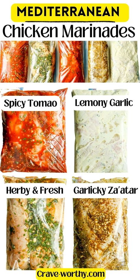 Healthy chicken marinade recipes infused with fresh Mediterranean flavors using whole food ingredients. These marinades use dominant ingredients from Italy to Lebanon. Get ready to enjoy a delicious journey! #marinades #chicken #chickenmarinades #mediterranean Mediterranean Chicken Marinade, Whole Chicken Marinade, Spicy Chicken Marinades, Chicken Breast Marinade Recipes, Chicken Mediterranean, Healthy Chicken Marinade, Mediterranean Chicken Recipes, Chicken Breast Marinade, Mediterranean Grilled Chicken