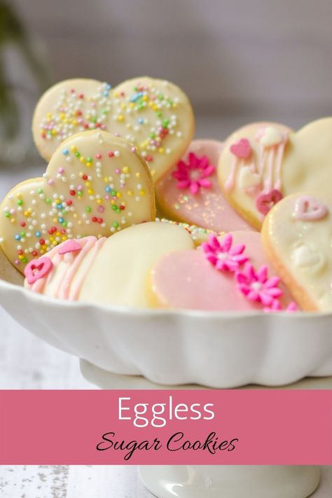 These Eggless Sugar Cookies are so delicious and easy to make. You won't even miss the eggs No Egg Sugar Cookies, Sugar Cookie Recipe No Egg, Eggless Sugar Cookie Recipe, Eggless Biscuits, Eggless Brownie Recipe, Raya Cookies, Eggless Sugar Cookies, Assorted Cookies, Eggless Cookie Recipes