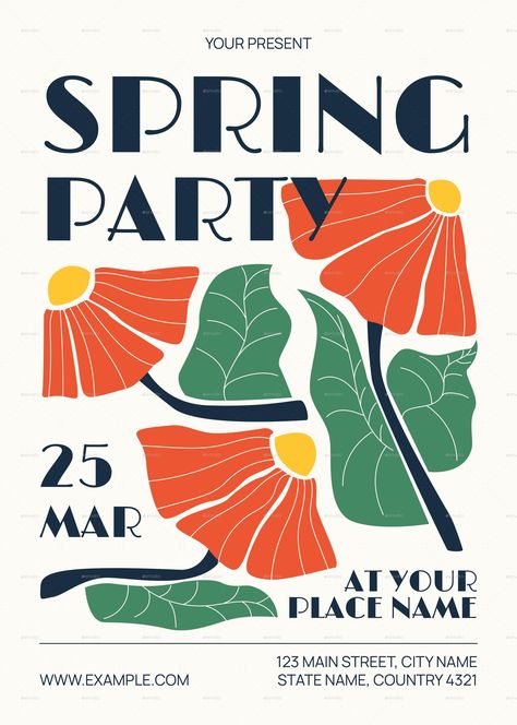 Creative Spring Party Flyer Spring Posters Design, Flyer Invitation Design, Garden Party Poster, Spring Party Invitations, Event Flyer Design Layout, Creative Flyer Design Ideas Graphics, Aesthetic Flyer Design, Design Flyer Inspiration, Feed Planning