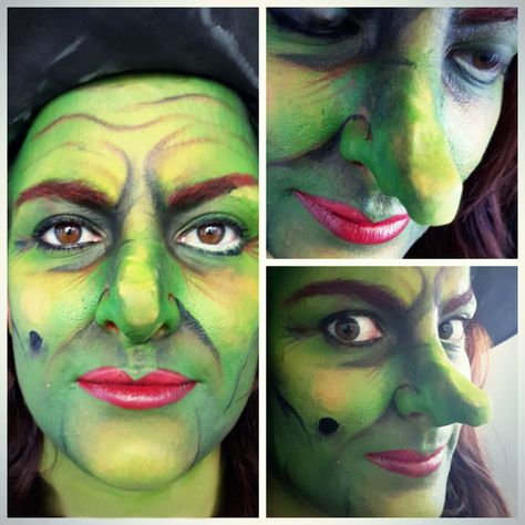 Green halloween witch makeup facepaint inspired by the Wizard of Oz. By MUA Jasmin Johnston Wizard Of Oz Witch Makeup, Munchkin Makeup Wizard Of Oz, The Wizard Of Oz Makeup, Scary Witch Makeup Ideas, Wizard Of Oz Face Paint, Wicked Witch Makeup Wizard Of Oz, Wizard Of Oz Makeup Ideas, Green Witch Makeup Halloween, Green Witch Makeup