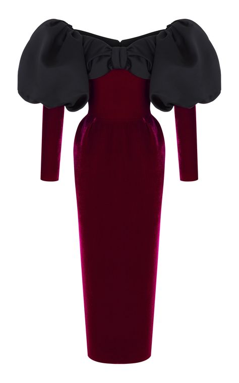 Puff Sleeve Satin And Velvet Corset Midi Dress by RASARIO for Preorder on Moda Operandi Selfridges London, Velvet Corset, Corset Midi Dress, Puffed Sleeves Dress, Silk Velvet, Moda Operandi, Fashion Collection, Peplum Dress, Puff Sleeve