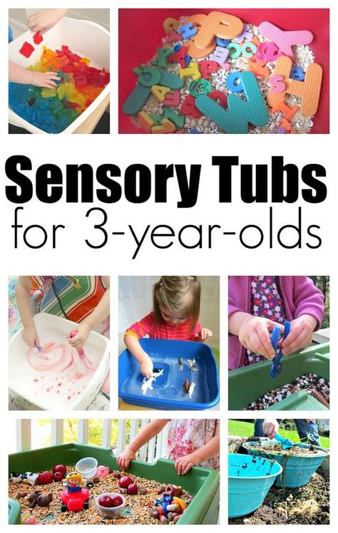 Sensory tubs for 3 year olds, great sensory play for preschool from http://notimeforflashcards.com Preschool Sensory, Sensory Tubs, Toddler Sensory, Kids Sensory, Preschool At Home, Toddler Play, Toddler Learning Activities, Preschool Classroom, Preschool Fun