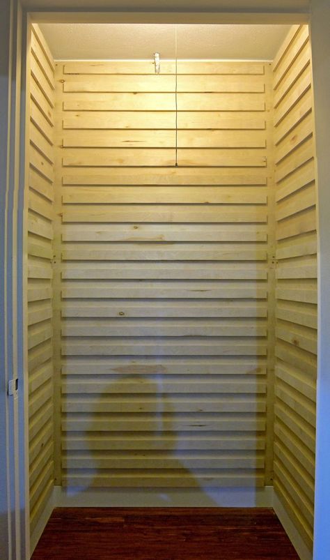 French Cleat Interior Design, French Cleat Closet, Tool Shop Organization, Stairs Pantry, Cleat Storage, French Cleat Wall, French Cleat Storage, Under Stairs Pantry, Cleat Wall