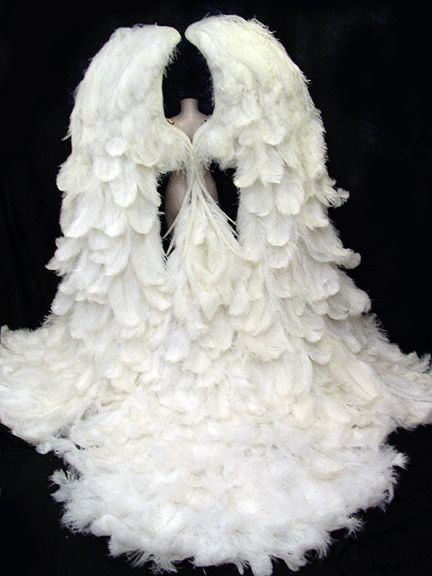 Angel Wings Victoria Secret, Victoria's Secret Angel Wings, Angel Wings Outfit, Diy Angel Wings Costume Tutorials, Angel Dress Gowns, Biblically Accurate Angel Costume, Dresses With Wings, White Angel Dress, Wing Outfit