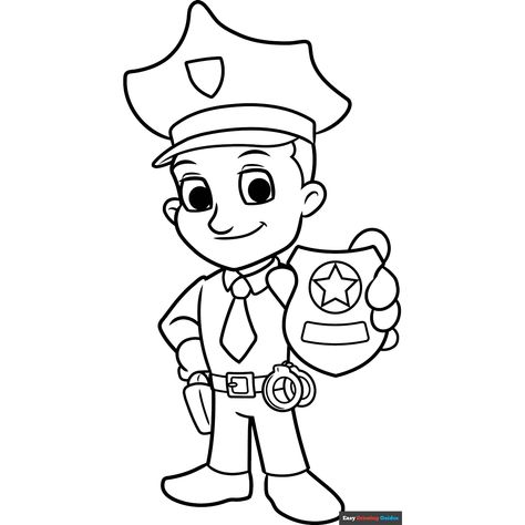 Free Police Coloring Page for Kids Women Easy Drawing, Coloring Pictures For Kids, Easy Drawing Guides, Free Printable Coloring Sheets, Drawing Guides, Popular Cartoons, Kids Print, Printable Coloring Sheets, Community Helpers