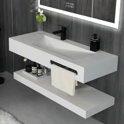 Sinks For Bathroom, Bathroom Floating Vanity, Floating Vanity Bathroom, Floating Bathroom Sink, Resin Bathroom, Rectangular Vessel Sink, Floating Sink, Small Bathroom Sinks, Bathroom Vanity Designs