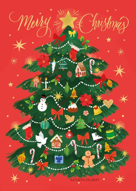 Natal, Christmas Poster, Kathryn Selbert, Christmas Illustration Design, Merry Christmas Illustration, Christmas Tree Art, 카드 디자인, Advocate Art, Holiday Illustrations