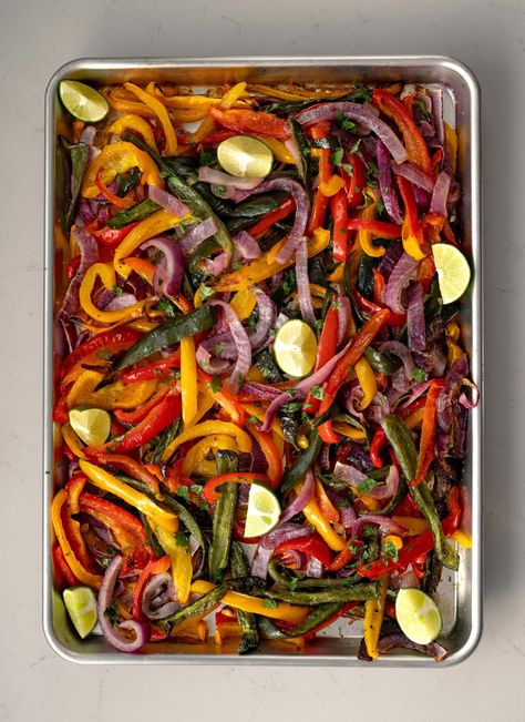 Sheet Pan Fajita Veggies Fajita Veggies Oven, Sheet Pan Veggie Fajitas, Sheet Pan Fajita Veggies, Fajitas Vegetables, Fajita Veggies Recipe, Vegetable Fajitas, Sheet Pan Fajitas, Vegetable Marinade, Fajita Veggies