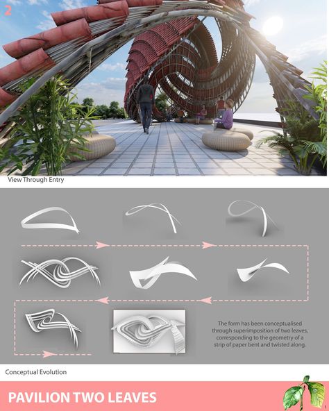 Pavilion Two Leaves | Space Architecture Project Parametric Structure, Biomimicry Architecture, Sketch Architecture, Zaha Hadid Architecture, Landscape Architecture Drawing, Pavilion Architecture, Pavilion Design, Architecture Concept Diagram, Parametric Architecture