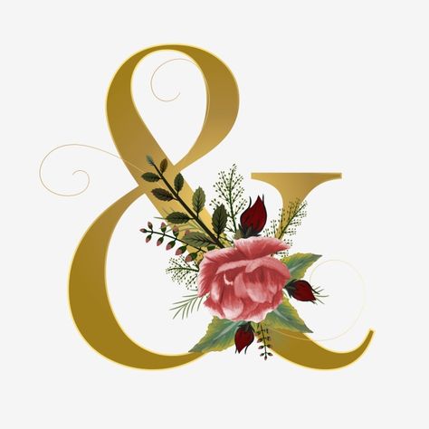 Floral Gold Alphabet Ampersand With Watercolor Flowers Couple Magazine, Save The Date Illustrations, Crown Clip Art, Watercolor Flower Vector, Ampersand Sign, Flower Text, Memories Scrapbook, Gold Design Background, Rose Gold Backgrounds