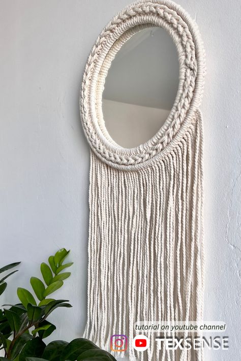 Macrame Mirror Tutorial, Diy Macrame Mirror, Ikea Home Decor Ideas, Small Mirror Wall Decor, Wall Boho Decor, Macrame Mirror Wall Hanging, Ikea Home Decor, Mirror Tutorial, Macrame Circle