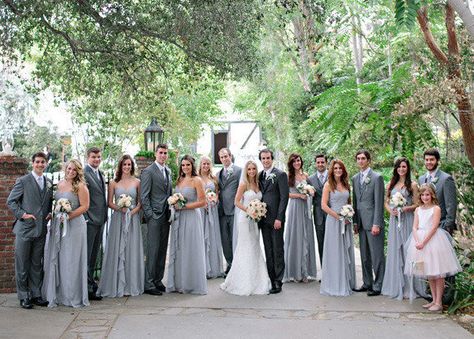 pretty coloration Simple Gray Bridesmaids Dresses With Ruffled Designs Gray Wedding Party, Groomsmen Grey, Grey Bridesmaids, Trendy Wedding Invitations, Grey Bridesmaid Dresses, Pink Wedding Invitations, Bridesmaids And Groomsmen, Wedding Pics, Wedding Poses