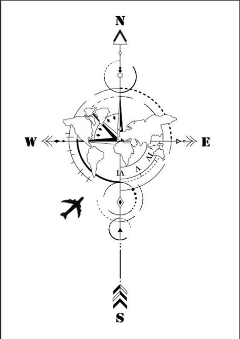 Compass Travel Tattoo Design, World Map Tattoos, Globe Tattoos, Plane Tattoo, Cage Tattoos, Travel Tattoos, Octopus Tattoos, Compass Tattoo Design, Map Tattoos