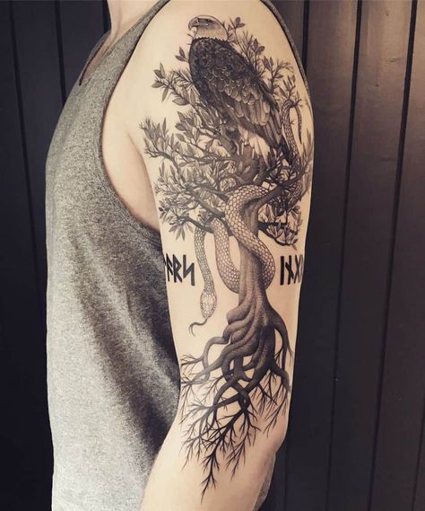 Top 50 Best Yggdrasil Tattoo Ideas [2022 Inspiration Guide] - Norse Mythology Tattoo Designs Yggdrasil Tattoo, Norse Mythology Tattoo, Viking Tattoo Symbol, Symbole Viking, Norse Tattoo, Mythology Tattoos, Tree Of Life Tattoo, Tattoo Bracelet, Viking Symbols