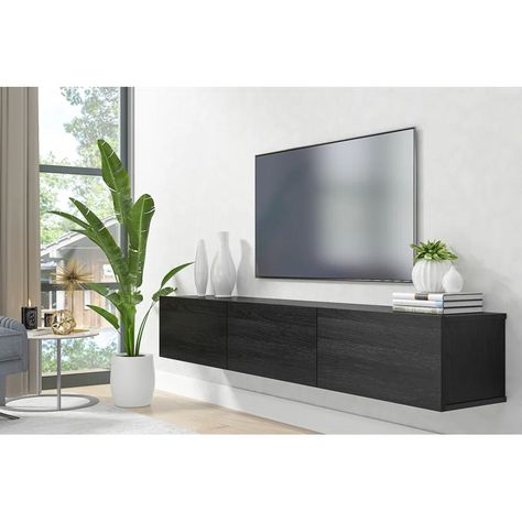 Wrought Studio Ozge Floating TV Stand Up to 80" TV's Wall Mounted Media Console & Reviews | Wayfair High Tv Stand, Wall Mounted Media Console, Wood Media Console, Floating Tv Stand, Floating Tv, Tv Stands And Entertainment Centers, Wall Mounted Tv, Media Console, Home Entertainment