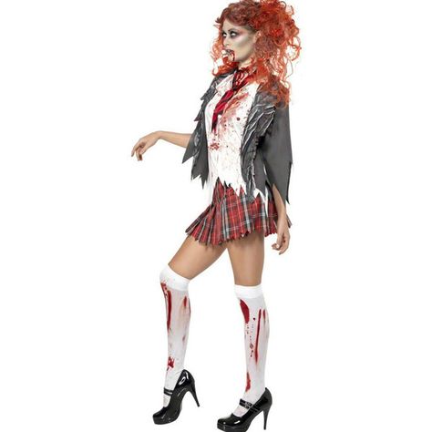 Aesthetic Zombie Costume, Hot Zombie Halloween Costumes, Zombie Rocker Costume, Zombie Cheerleader Halloween, Women’s Zombie Costume, Girl Zombie Costume, Zombie School, Costumes Faciles, Halloween Zombie