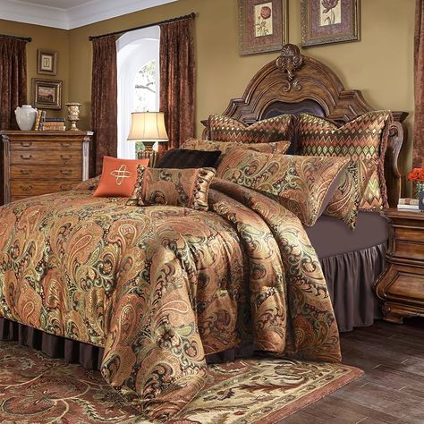 Amazon.com: Loom and Mill 9-Piece Jacquard Comforter Sets King, Classic Paisley Design Bed in a Bag, Luxury Vintage Damask Bedding Set with Euro Shams, Bedskirt, Filled Decorative Pillow for Home(King) : Home & Kitchen Paisley Comforter, Damask Bedding, Paisley Bedding, Sheets Bedding, Jacquard Bedding, Michael Amini, Luxury Bedding Set, Bedding Sets Online, Luxury Bedding Collections