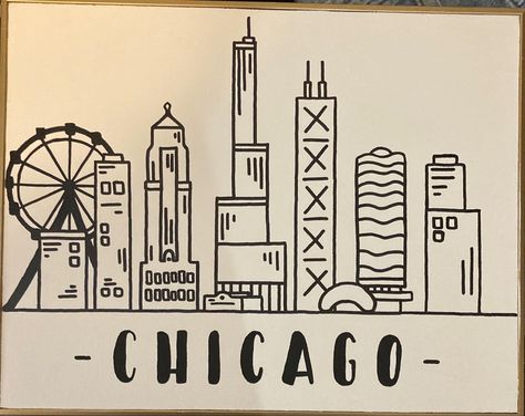 Chicago skyline painting Chicago Skyline Sketch, Chicago Painting Easy, Chicago Doodles, Chicago Skyline Drawing, Chicago Skyline Painting, Chicago Collage, Chicago Drawing, Chicago Skyline Tattoo, Chicago Skyline Silhouette