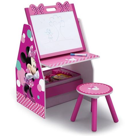 Minnie Mouse Bedroom, Kids Art Easel, Kids Art Table, Kids Easel, Crafts Drawing, Minnie Mouse Toys, Toy Bin, Toy Organizer, Play Station