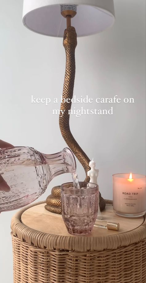 Aesthetic Nightstand, Girl Bedside Table, Bedside Carafe, Storing Water, Carafe Set, Desktop Shelf, Healthy Lifestyle Quotes, Water Carafe, Elevate Your Life