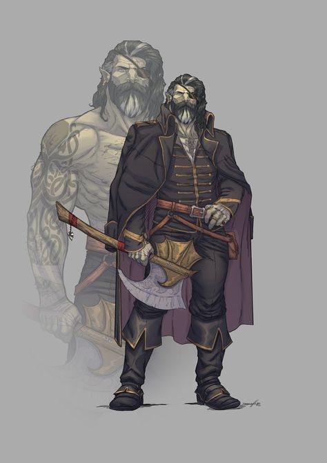 Rogue Wizard Dnd, Pirate Barbarian, Barbarian Character Art, Orc Pirate, Dnd Orc, Orc Warrior, Half Orc, Pathfinder Character, Pirate Art