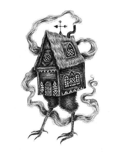 Brett Manning on Instagram: “Baba Yaga's House 🌲🏠🍗🍗🔮 #ink #art #illustration #drawing #folklore #witch #babayaga #house #witchhouse #legend #lore #spoopy” Baba Yaga House, Baba Jaga, Folklore Art, Slavic Folklore, Forest Tattoos, Home Tattoo, Baba Yaga, Witch House, House Drawing