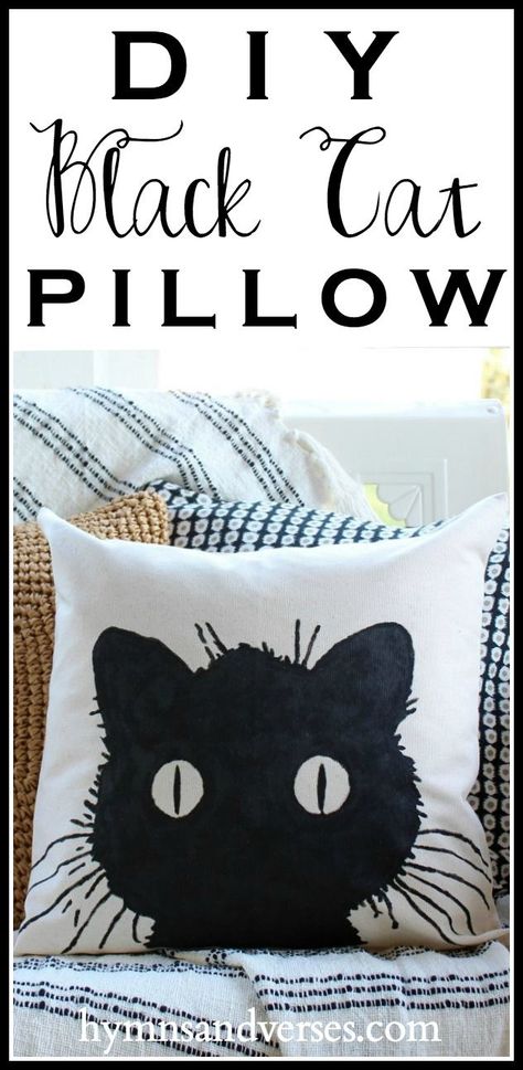 Make this No Sew DIY Black Cat Pillow Cover for your Fall and Halloween Decor. It's easy and I include the cat template for you. Cat Crafts For Adults, Fall And Halloween Decor, Black Cat Pillow, Cat Template, Halloween Pillows Covers, Cat Pillow Cover, Diy Pillow Covers, Crafts For Adults, Fall And Halloween