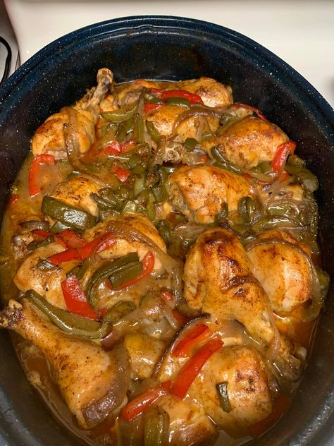 Slow-Cooked Chicken with Onions and Peppers Recipe Pin Baked Chicken With Bell Pepper And Onion, Baked Chicken And Peppers Recipes, Baked Chicken And Bell Pepper Recipes, Chicken With Green Peppers, Baked Chicken With Onions And Peppers, Chicken Onions Peppers, Onion And Pepper Recipes, Smothered Chicken With Peppers And Onions, Crockpot Chicken And Peppers