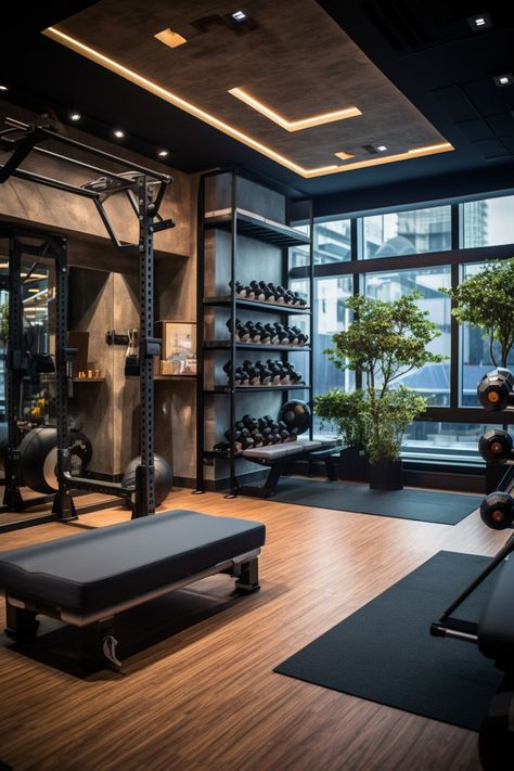 Black Gym Interior, Gym Space, Dream Gym, Dream Home Gym, Gym Design Interior, Wellness Room, House Gym, Luxury Gym, Dressing Design