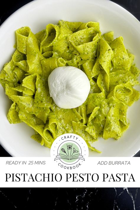 Pistachio Pesto Pasta with Burrata Pesto Pasta With Burrata, Pistachio Pasta Sauce, Pistachio Pesto Pasta, Pasta With Burrata, Pesto Burrata, Pesto Sauce For Pasta, Basil Pasta Sauce, Pasta Bread, Green Pasta