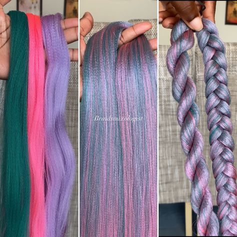 #braidinghair #kanekalon #blendedhair #braids #braidideas Mixing Hair Color, Braids Colors, Hair Blending, Braiding Hair Colors, Lavender Hair Colors, Chunky Braids, Pink And Lavender, Lavender Hair, Braid Ideas