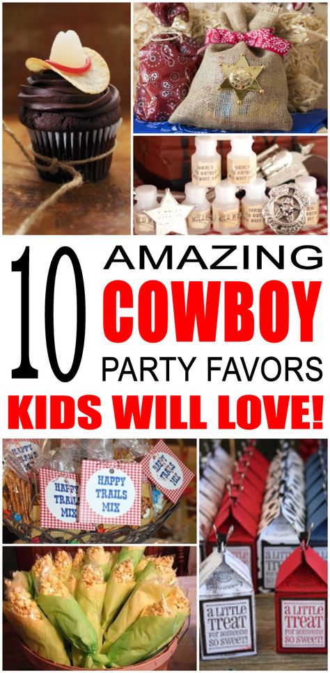 Fun cowboy party favor ideas for kids and teens. Try these simple diy cowboy and western theme party favors for boys and girls. Here are some easy gift bags, treat bags and more to say thank you to the friends of that special birthday child. Western Theme Party Favors, Western Theme Party Food, Party Favor Ideas For Kids, Western Party Favors, Cowboy Party Favors, Cowboy Themed Birthday Party, Rodeo Birthday Parties, Cowboy Theme Party, Party Favor Ideas