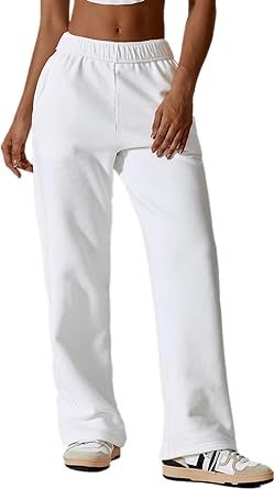 Amazon.com: ABOCIW Sweatpants for Women Fleece Lined Baggy Elastic High Waisted Sweat Pants Straight Wide Leg Athletic Joggers Casual Loose Lounge Pants with Pockets White Small : Clothing, Shoes & Jewelry Sweatpants Amazon, Athletic Joggers, Sweatpants For Women, White Sweatpants, Wide Leg Sweatpants, Beauty Must Haves, Pants With Pockets, Womens Fleece, Sweat Pants