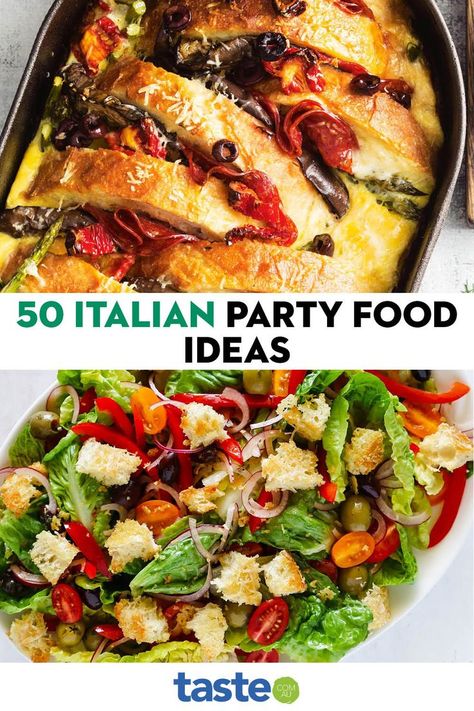 Italian Food Buffet, Italian Party Food, Italian Food Party, Dinner Party Buffet, Dinner Party Drinks, Hosting A Birthday Party, Italian Themed Parties, Italian Buffet, Italian Dinner Party