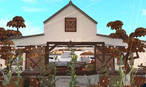 Bloxburg Festival Ideas, Farmers Market Bloxburg, Barn Bloxburg, Bloxburg Fall Festival, Bloxburg Festival, Fall Bloxburg Houses, Farm Decals, Bloxburg Farm, Bloxburg Autumn