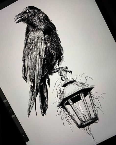 Crow Tattoos 12 Raven Tattoo Edgar Allan Poe, Villian Era Tattoos, Crow Tattoo Design Ravens, Crow Art Dark, Dark Raven Tattoo, Crow Tattoo For Men, Raven Tattoo Feminine, Raven Tattoo Ideas, Raven Tattoo Design