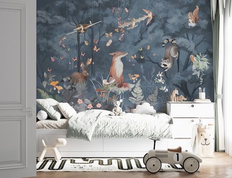 Forest Animals Wallpaper, Kindergarten Wallpaper, Wallpaper Kids, Nursery Room Inspiration, How To Install Wallpaper, Kids Room Wallpaper, Forest Wallpaper, Wallpaper Peel And Stick, Kids Wall Murals