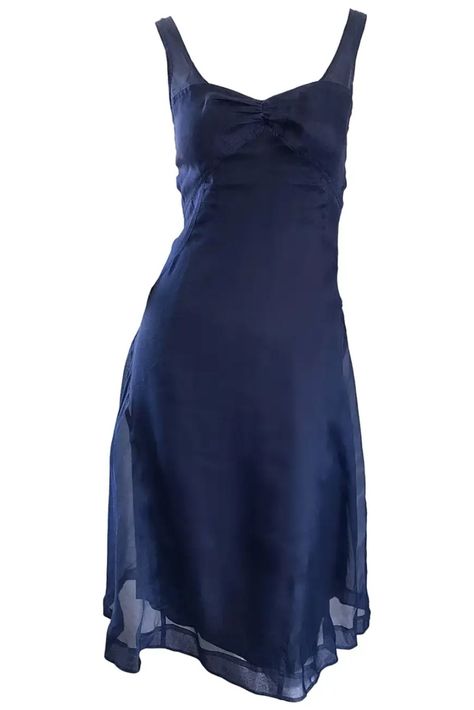 Blue Silk Dress, Dark Blue Dress, Dresses Aesthetic, Dress Aesthetic, Blue Dress Casual, Blue Outfit, Blue Silk, Navy Blue Dresses, Silk Chiffon