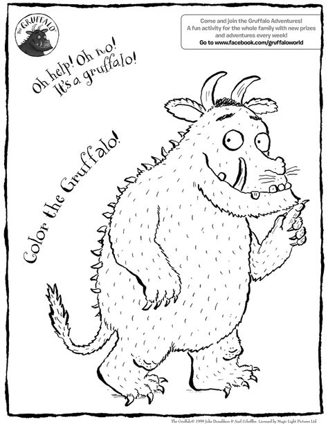 Adorable coloring sheet for The Gruffalo! Gruffalo Activities, Gruffalo Party, Gruffalo's Child, Coloring Contest, The Gruffalo, Online Book, Book Week, Themed Crafts, Book Themes