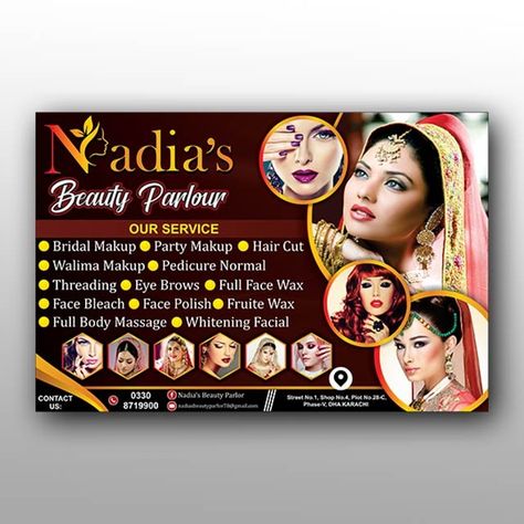 Makeup Studio Banner Design, Beauty Parlour Board Design, Beauty Parlour Poster Design, Beauty Parlour Banner Design, Facial Bleach, Henna Design Tutorial, Full Face Waxing, Bridal Makup, Bridal Henna Design