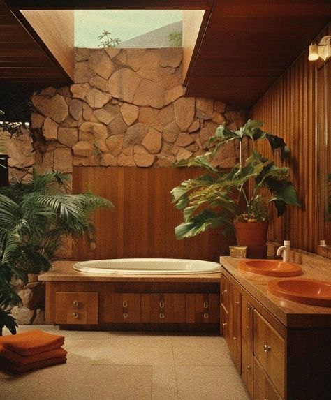 CARPENTER STUDIO (@carpenter.studio) • Instagram photos and videos 1970s Architecture House, 1970s Bathroom Aesthetic, 70s Restroom, 1960s Mid Century Modern House, Utah Interior Design, 70s Post Modern Interior Design, Mid Century Modern Bathtub, Funk Interior Design, Mid Century Modern Spanish Style