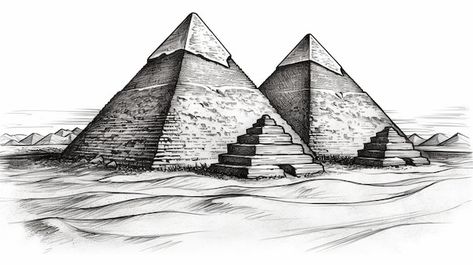 Egypt Architecture Drawing, Pyramid Sketch Drawings, Pyramid Tattoo Design Drawings, Egyptian Architecture Drawing, Egypt Pyramids Tattoo, Pyramids Egypt Drawing Egyptian Art, Egyptian Pyramids Drawing, Pyramids Egypt Drawing, Pyramid Of Giza Drawing