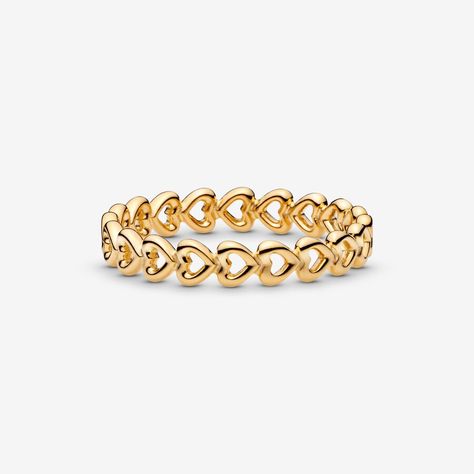 Beam a loving expression onto your finger with this Pandora Shine™ stacking ring in 18K gold-plated sterling silver. It adds a luxurious touch to ring stacks in an elegantly simple way. - PANDORA Band Of Hearts Ring - Final Sale, in No colour, Size 48 | 18k Gold Loving Expression, Ring Stacks, Pandora Gold, Preppy Jewelry, Jewelry Accessories Ideas, Dope Jewelry, Wedding Party Jewelry, Jewelry Lookbook, Cute Rings