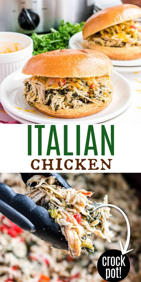 Cheesy Sandwiches, Italian Chicken Sandwiches, Italian Seasoned Chicken, Slow Cooker Italian Chicken, Italian Chicken Crockpot, Slow Cooker Italian, Popular Dinner Recipes, The Slow Roasted Italian, Seasoned Chicken