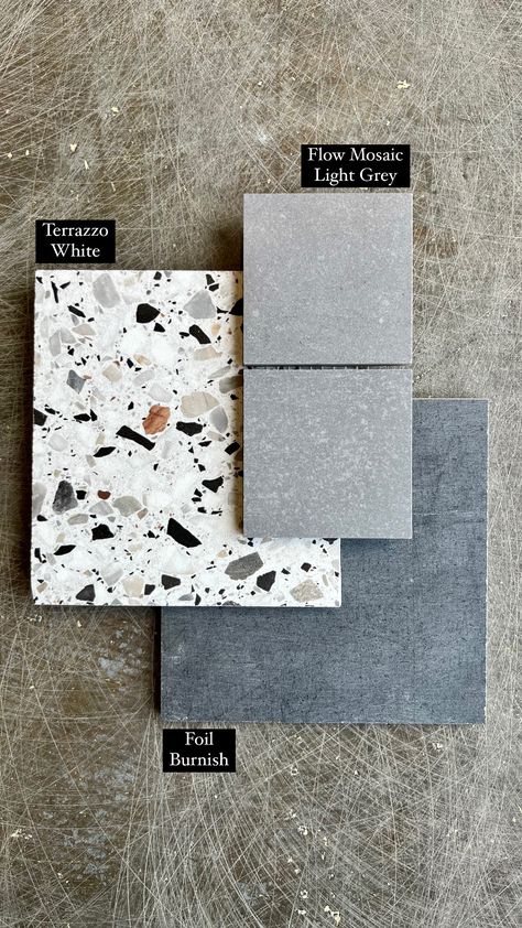 Tiles: Terrazzo White. Flow Mosaic Light Grey. Foil Burnish. | Tile Inspiration | Bathroom | Kitchen | Living Room | Interior Design | Home Remodel | Commercial Design | Restaurant Design Light Grey Terrazzo Bathroom, Light Grey Bathroom Tiles, Kitchen Living Room Interior Design, Grey Terrazzo Bathroom, Tiles Terrazzo, Terrazzo Bathroom, Modern Terrazzo, Inspiration Bathroom, Luxury Tile