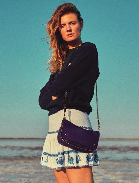 Constance Jablonski stars in Jerome Dreyfuss spring-summer 2021 campaign Beachy Wavy Hair, Constance Jablonski, Vs Models, Jerome Dreyfuss, Joan Smalls, French Models, Model Look, Vintage Film, Flowing Skirt