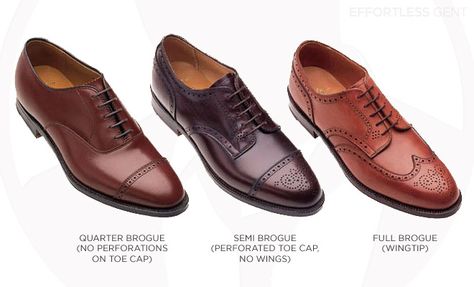 As far as formality goes, oxfords are more formal than bluchers.  Within that, a plain toe is more formal than anything with broguing. Brogues, remember, are the holed patterns you see on shoes (which had the original purpose of aeration when wet, wayyy back in the day). Blue Suit Brown Shoes, Brogues Style, Mens Business Casual Outfits, Men's Dress Shoes, Brown Dress Shoes, Fashion Business Casual, Brogue Shoes, Business Casual Men, Brown Shoe