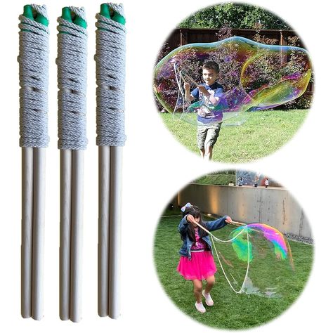 COMPLETE SET: Includes 3 sturdy EC0-WANDS. EC0-WAND is over 95% wood and cotton and provides over 5 feet of rope - the best in its class - the biggest bubbles for a kid's wand. (B) We will send you a free booklet with instructions, tips, FAQs, QR codes and instruction video. SUPERIOR TOY: Designed by a former MIT scientist, this innovative toy is safety tested. A set to provide an afternoon of hands-on learning outdoors. MADE IN THE USA: All other brands of giant bubble wands are made in China or Taiwan. Trust domestic manufacturers instead. Bubbleventi – 100% dedicated to great bubble fun. Just bubbles. Nothing else. That's our passion. We are 100% focused on helping others enjoy big bubbles and protect the environment. Raise your kids. They will make bubbles now and explode chasing them Giant Bubble Wands, Bubble Mix, Bubble Solution, Big Bubble, Wooden Wand, Giant Bubbles, Bubble Fun, Bubble Maker, Big Bubbles