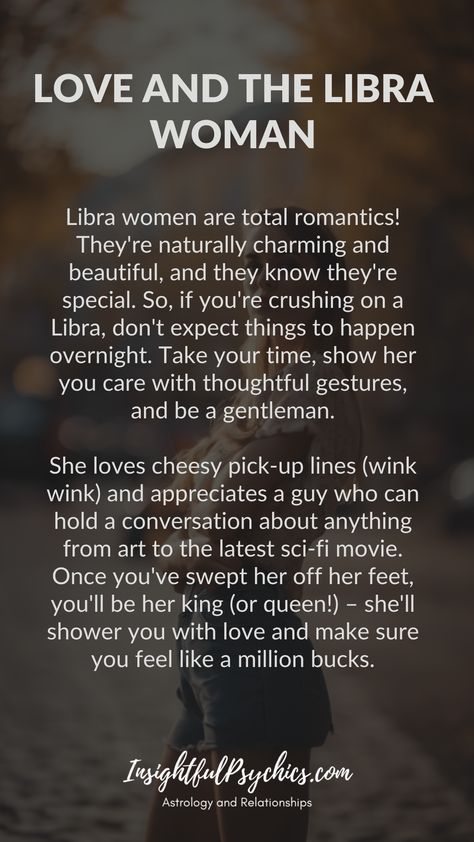 Libra women love being in love. They're naturally gorgeous and always expect the best. Polish up on those manners and treat her right – once she's yours, she's yours forever. Hashtags: #libra #venus #love #romance #feminine #librawoman #librawomen Libra Love Language, Libra Flirting, Libra Women Facts, Libra Zodiac Facts Women, Libra Love Match, October Facts, Libra In Love, Libra Man Libra Woman, Audience Of One