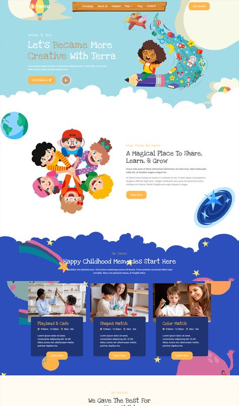 Child Care & Kindergarten Elementor Template Kit Educational Website, Landing Page Ui Design, Kindergarten Website, Nursery Website Design, Kindergarten Website Design, Childcare Website Design, Education Website Design Inspiration, Kids Website Design, Kids Website Design Inspiration